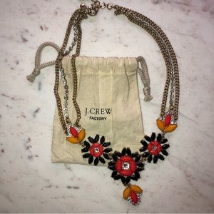 J Crew Factory Statement Necklace Red Black and Yellow Jewels